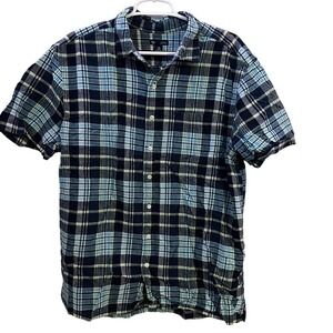 Gap Shirt Mens‎ XL X-Large Blue Plaid Button Up Short Sleeve Casual Classic Fit